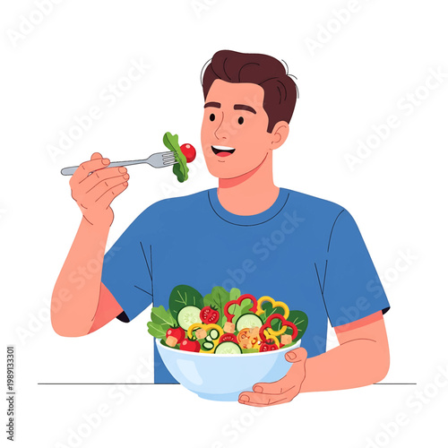 Man eating healthy salad with fork 6.