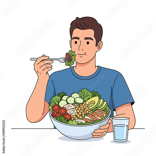 Man eating healthy salad with fork 1.