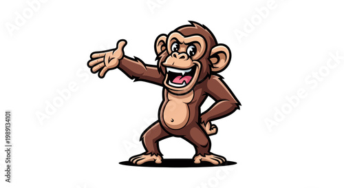 Cartoon monkey standing with outstretched arm.