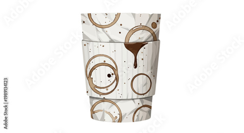 Coffee cup with stains and drips, isolated on white background