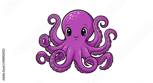Purple Cartoon Octopus Character Illustration.