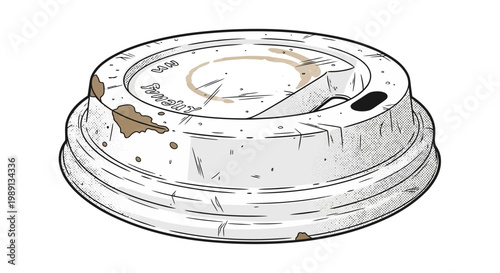 Dirty disposable coffee cup lid with coffee stains