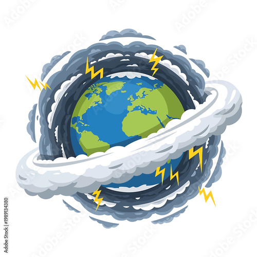 Earth Globe with Stormy Weather Conditions.
