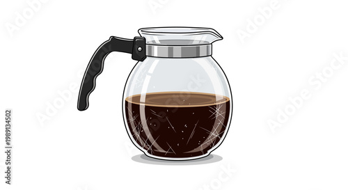 Glass coffee pot filled with dark coffee, isolated on white background.