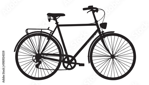 Classic black city bicycle with drop handlebars and fenders for urban commuting