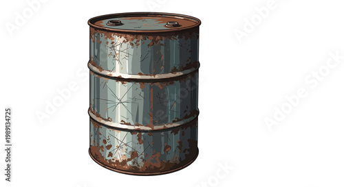 Rusty Metal Barrel Isolated on White Background
