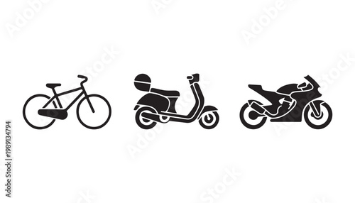 Three different types of two-wheeled vehicles displayed in simple icons