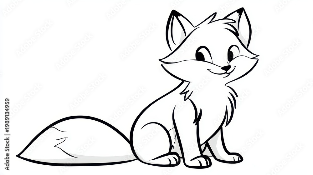 Fototapeta premium Cute fox cartoon isolated on plain background for kids coloring book activity