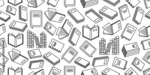 Book doodle pattern background. Seamless book doodle pattern. Seamless pattern of books doodle. Vector sketch of books doodle pattern design.