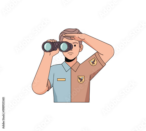 Man using binoculars searching observing isolated vector illustration
