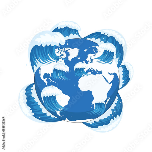 Blue Earth Globe with Waves.