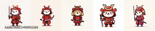 cute dog vector wearing samurai armor