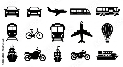 Transportation Icons Set Vector Silhouette Collection