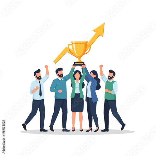 Diverse Group Holding Trophy Together.