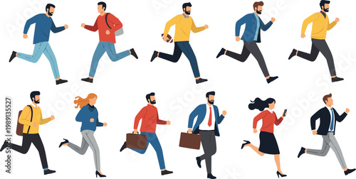 Running People Icon Set Featuring Individuals in Various Outfits for Business, Fitness, and Active Lifestyle DesignsRunning People Icon Set Featuring Individuals in Various Outfits for Business, Fi