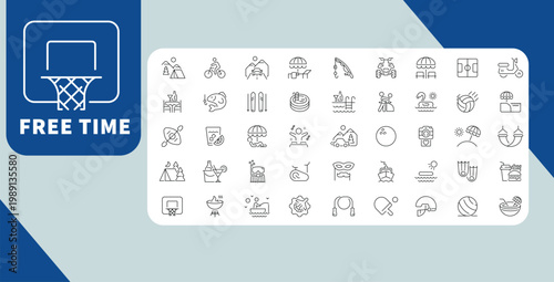 Leisure Activity Line Icon Set, Free Time Hobby Outdoor Sport Entertainment Outline Icons