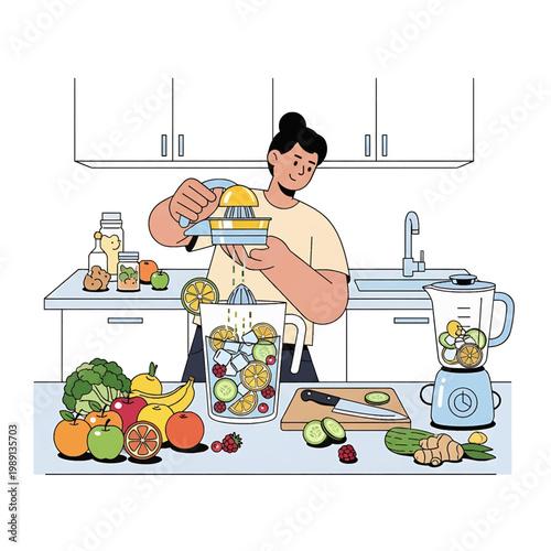 Man preparing fruit for healthy smoothie.