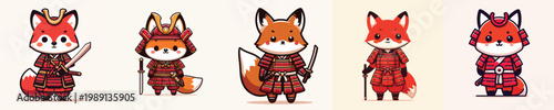 cute fox vector wearing samurai armor
