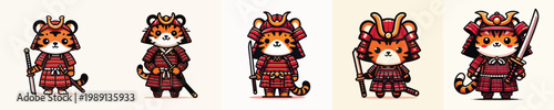 cute tiger vector wearing samurai armor