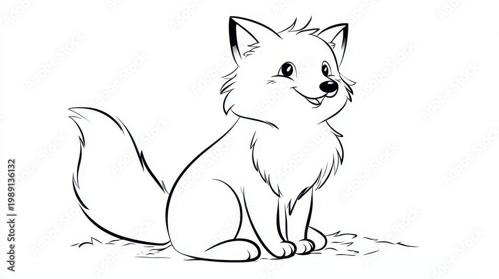 Fototapeta premium Friendly fox coloring illustration for children with bold line art on white background