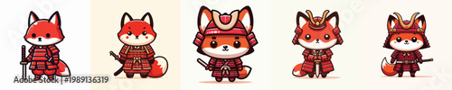cute fox vector wearing samurai armor
