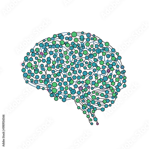 Colorful Brain Illustration with Dots.
