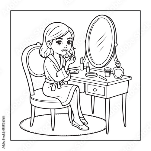 Rich girl moments: Bold and easy coloring pages for adults. line art illustration.