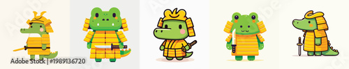 cute crocodile vector wearing samurai armor