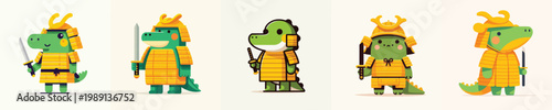 cute crocodile vector wearing samurai armor