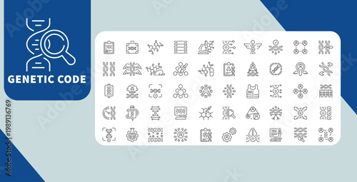 Genetic Code Line Icon Set, DNA Genome Biotechnology Molecular Biology Science Outline Icons Collection