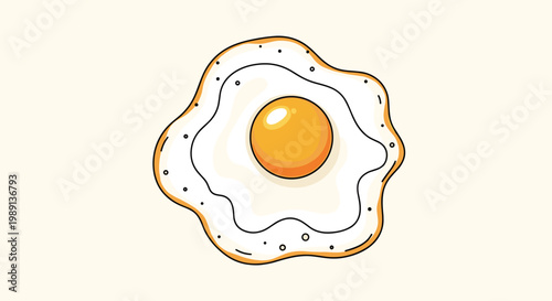Single fried egg with a perfectly round bright yellow yolk is depicted in a simple yet appetizing illustration on a light background.