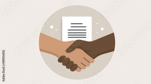 Business handshake concept illustrating collaboration and trust with a contract motif