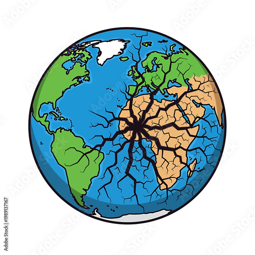 Cracked Earth Globe Environmental Damage.