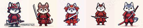 cute wolf vector wearing samurai armor