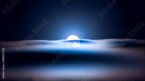 Full moon rising above soft clouds, illuminating the night sky with a serene glow