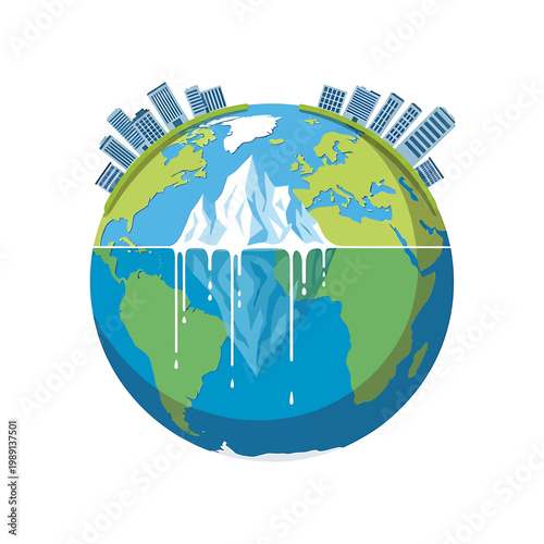 Earth with melting ice cap globally.