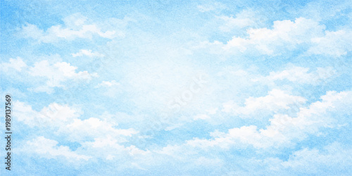 Bright clear blue sky with fluffy white clouds on a sunny summer day, natural atmosphere and beautiful cloudscape