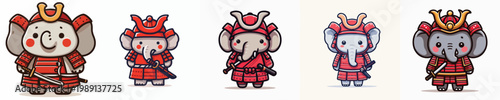 cute elephant vector wearing samurai armor