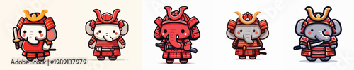 cute elephant vector wearing samurai armor