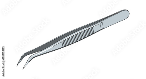 Realistic vector illustration of a pair of metal medical or cosmetic tweezers with curved tips for precision work and healthcare.