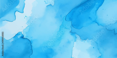 Blue watercolor textured abstract background with grunge paper paint and cloud like vintage surface design