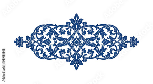 Intricate Blue Floral Ornate Design Pattern.