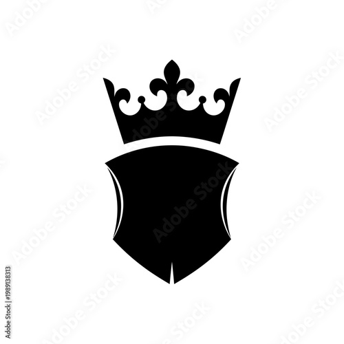 Black Shield with Crown Icon Symbol.