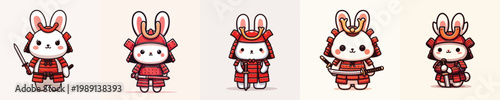 cute rabbit vector wearing samurai armor