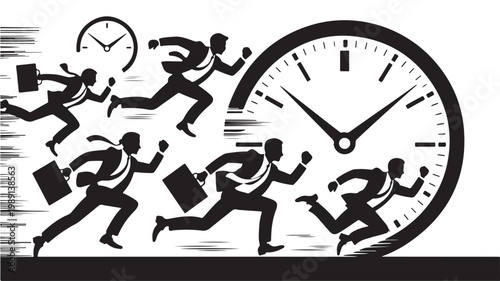 Business People Running Against Clock For Time Management Concepts