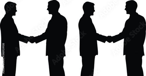 businessmen handshake silhouettes partnership agreement concept, corporate meeting deal illustration isolated on white background professional teamwork