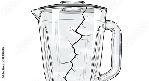 Broken blender jar with large crack, isolated on white background.