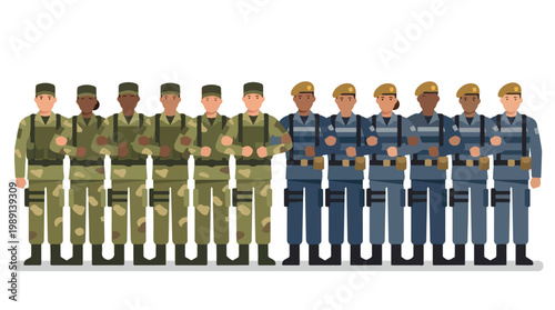 vector of different army troops making peace, carrying out a ceasefire 20