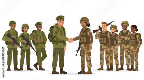vector of different army troops making peace, carrying out a ceasefire 9