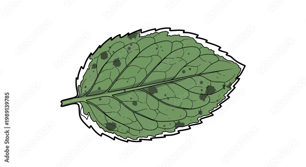 Naklejka premium Green leaf with dark spots, isolated on white background